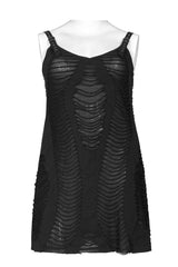 Black Metal Eyelets Strap Irregular Knit Plus Size Women's Punk Sling Dress - Product - 5
