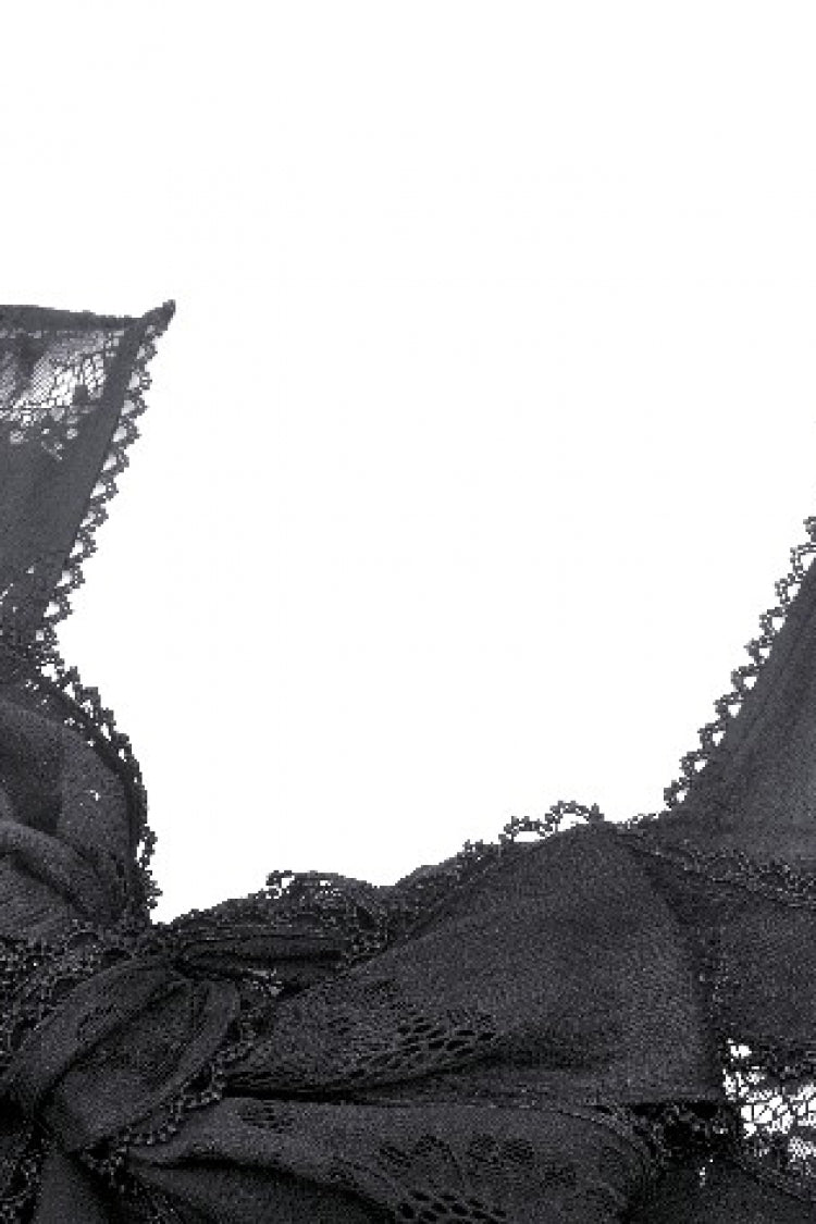 Black Long Flared Sleeves Lace Trimmed Lace-Up Women's Gothic Elegant Robe - Product - 13