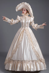 Champagne Court Style High Waisted Long Sleeves Single Breasted Ruffled Victorian Lolita Prom Dress - Product - 2