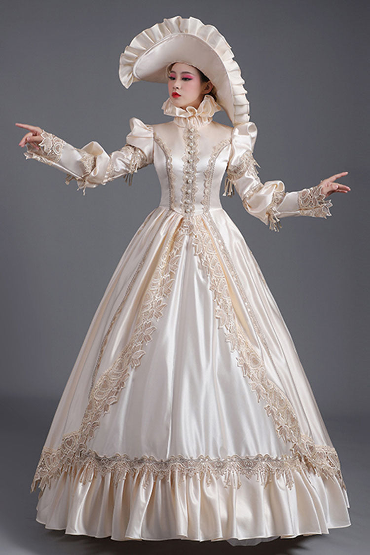 Champagne Court Style High Waisted Long Sleeves Single Breasted Ruffled Victorian Lolita Prom Dress - Product - 2