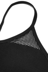 Black Short Sleeves Metal Heart Buckle Strap Slim Women's Punk Vest - Product - 7