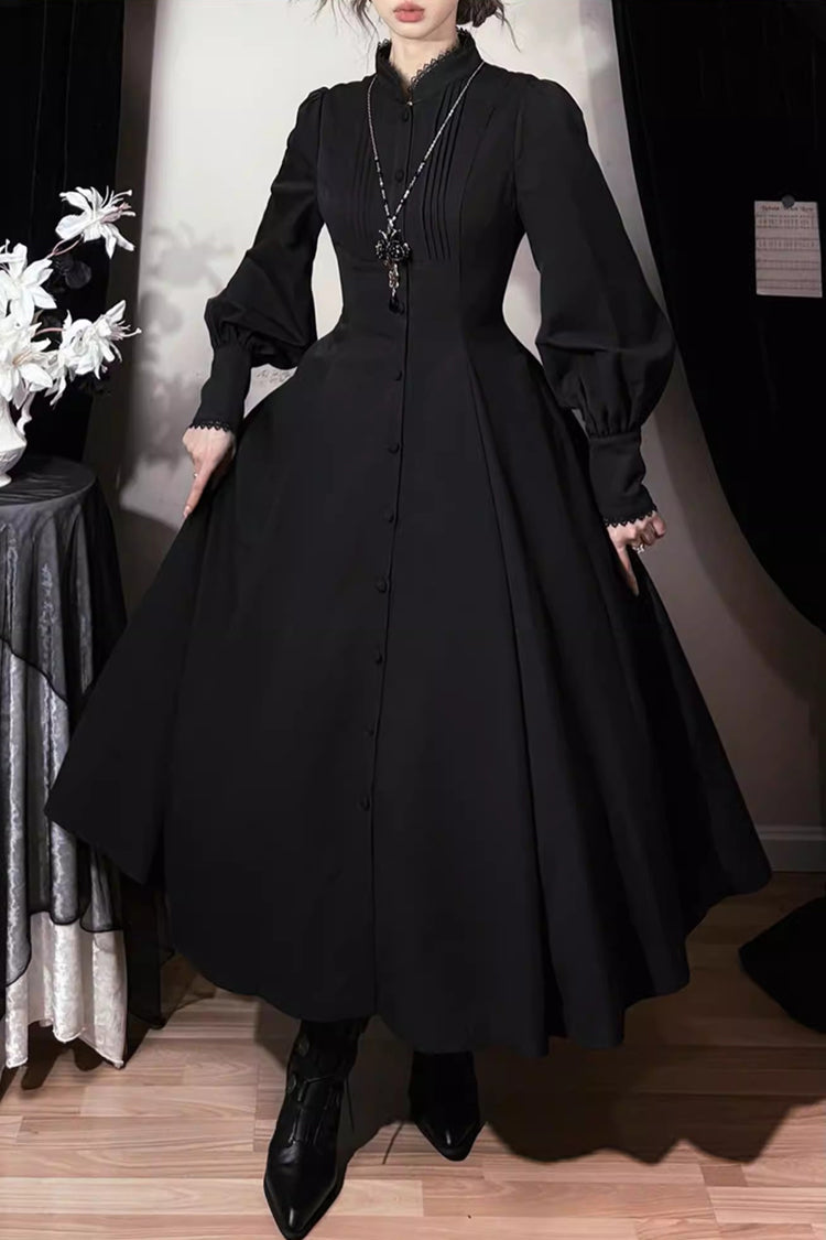 Black [Astrea] Long Puff Sleeves Slim Gothic Elegant Lolita Dress - Product - 5