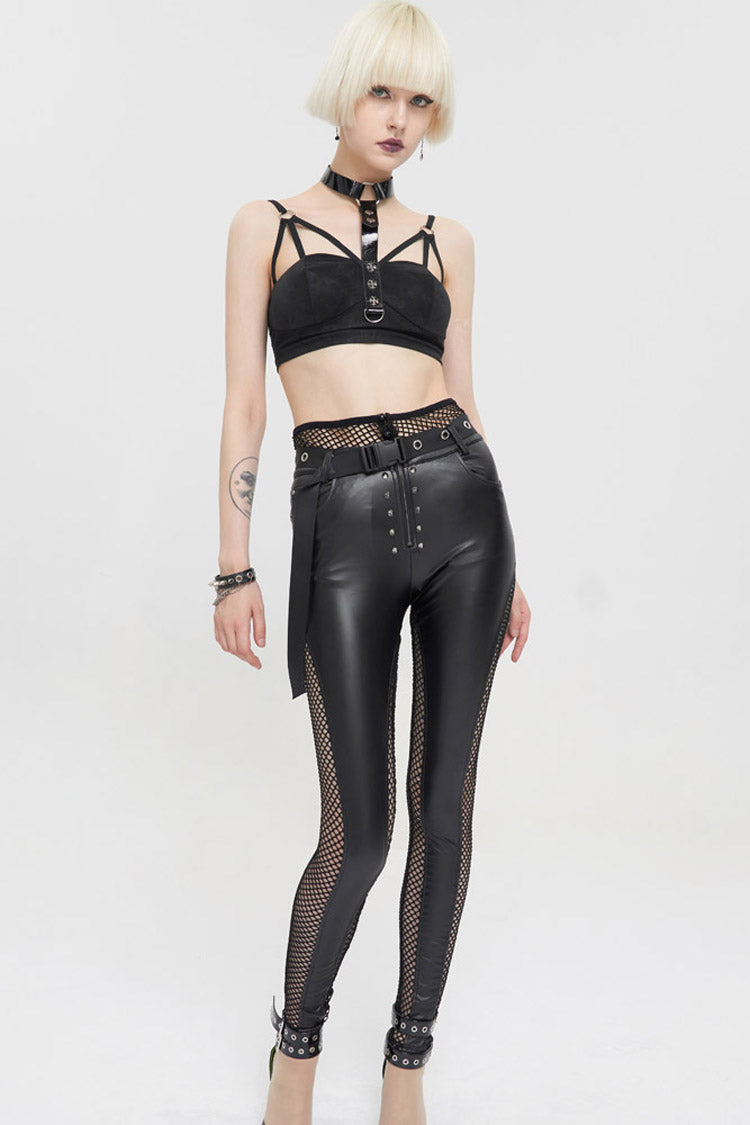 Black Punk Hollow Sling Halter Neck Metal Ring Decoration Women's Vest - Product - 3
