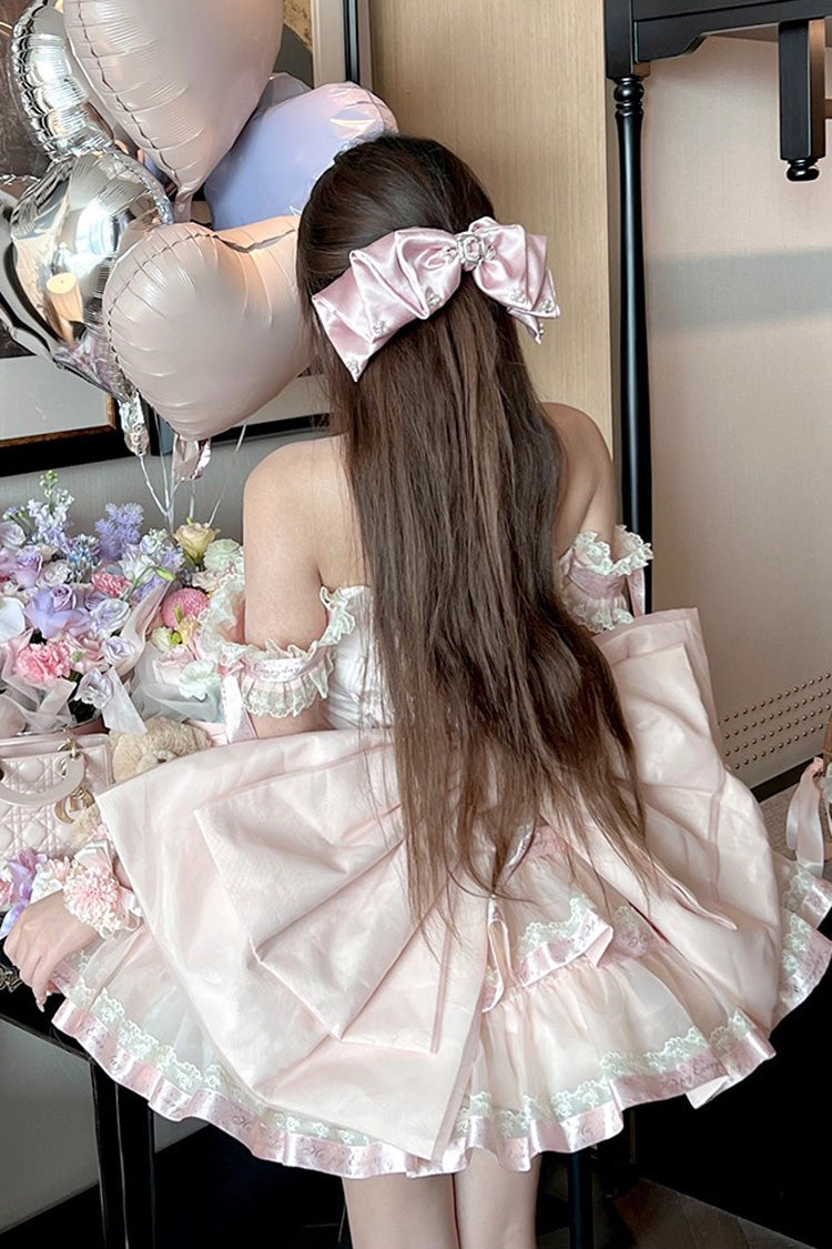 Pink [Princess Ribbon] Off Shoulder Triple-Layered Ruffle Bowknot Sweet Lolita Dress - Product - 12