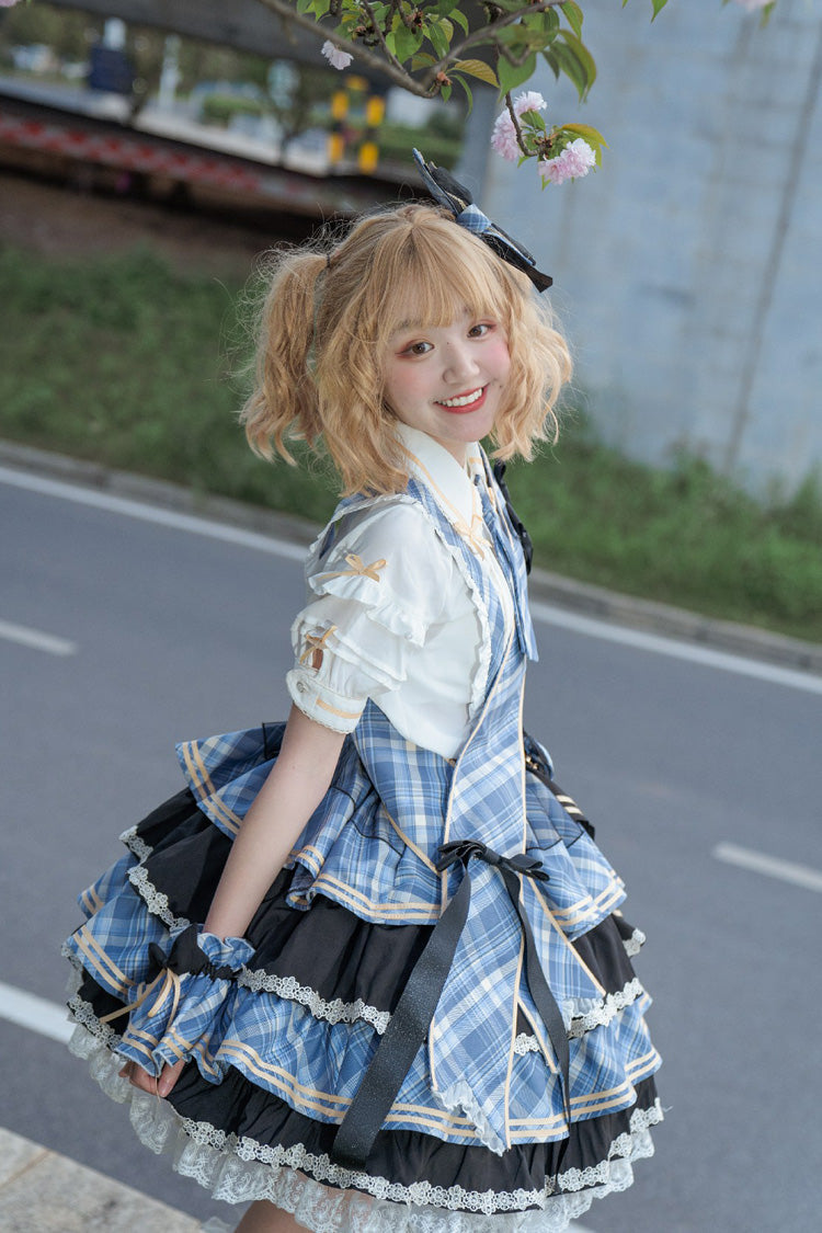 Multi-layer Print Ruffle Bowknot Sweet Lolita Skirt Set 3 Colors - Product - 5