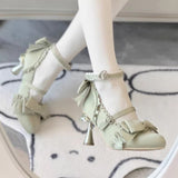 Ruffled Bow Lace Sweet Elegant Lolita Pointed Toe High Heels 4 Colors - Green - 2