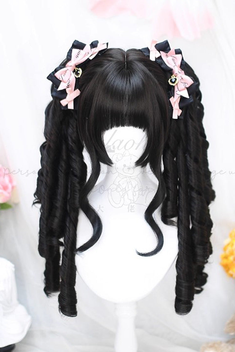 Roman Curly Double Ponytail Sweet Lolita Wig 2 Colors - Black - 4