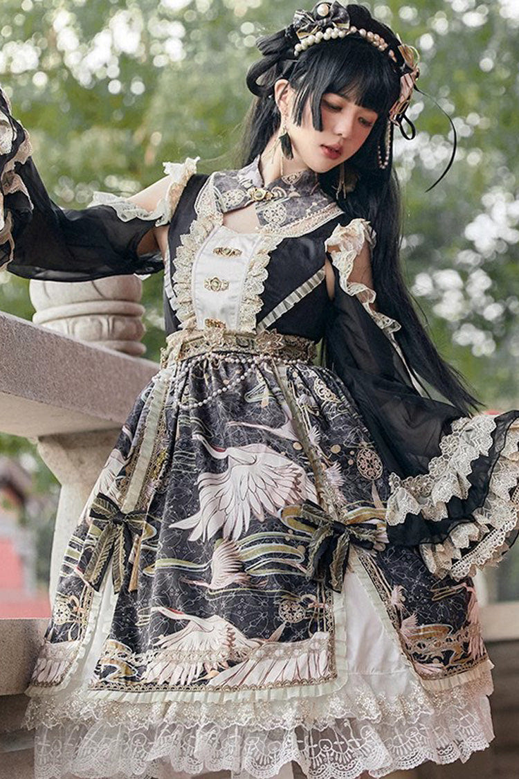 中華風 長袖 プリント フリル レース スウィートロリータワンピース 3色 商品画像