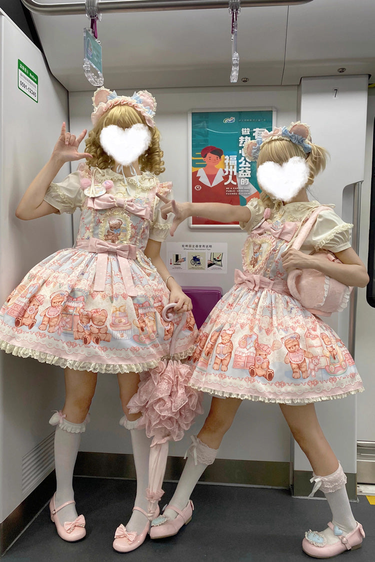 [Bear Anniversary Celebration] Sleeveless Printed Ruffled Bow Sweet Lolita Strap Dress 2 Colors - Product - 7