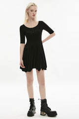 Black Round Collar Half Sleeves Skull Single-Breasted Women's Gothic Dress - Product - 4