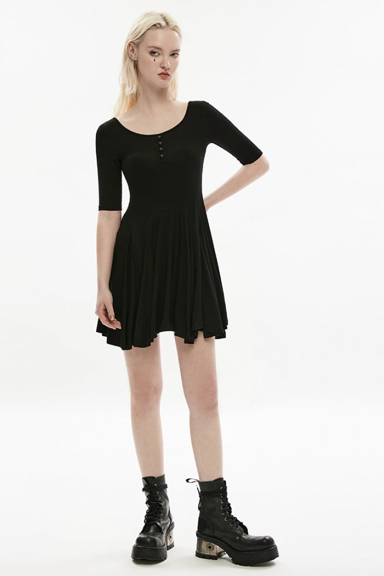 Black Round Collar Half Sleeves Skull Single-Breasted Women's Gothic Dress - Product - 4