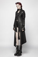 Black Metal Buckle Decoration Zipper Womens Steampunk Windbreaker Coat - Product - 2