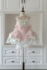 Pink [Honey Rose] Sleeveless Ruffle Embroidery Bowknot Lace Pearl Sweet Lolita Jsk Dress - Product - 3