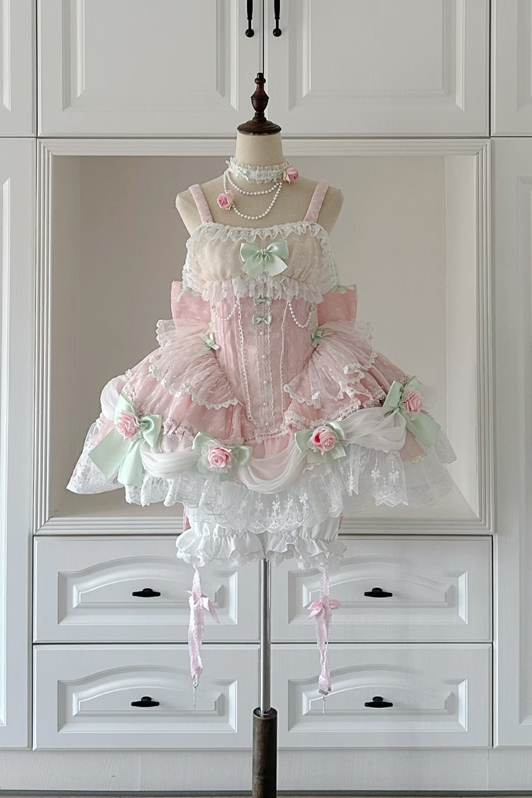 Pink [Honey Rose] Sleeveless Ruffle Embroidery Bowknot Lace Pearl Sweet Lolita Jsk Dress - Product - 3