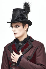 Black Women's Men's Gothic Noir Floral Feather Top Hat with Net Veil - Product - 4