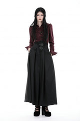 Wine Red Turn-down Collar Ruffled Long Sleeves Women's Gothic Blouse - Wine-Red - 1