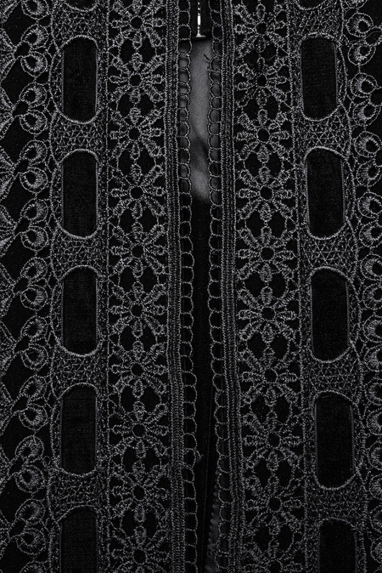 Black Long Puff Sleeves Floral Embroidery Women's Gothic Coat - Product - 8