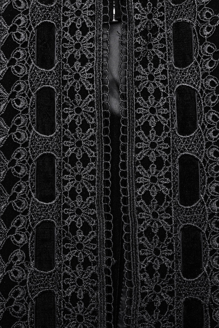 Black Long Puff Sleeves Floral Embroidery Women's Gothic Coat - Product - 8