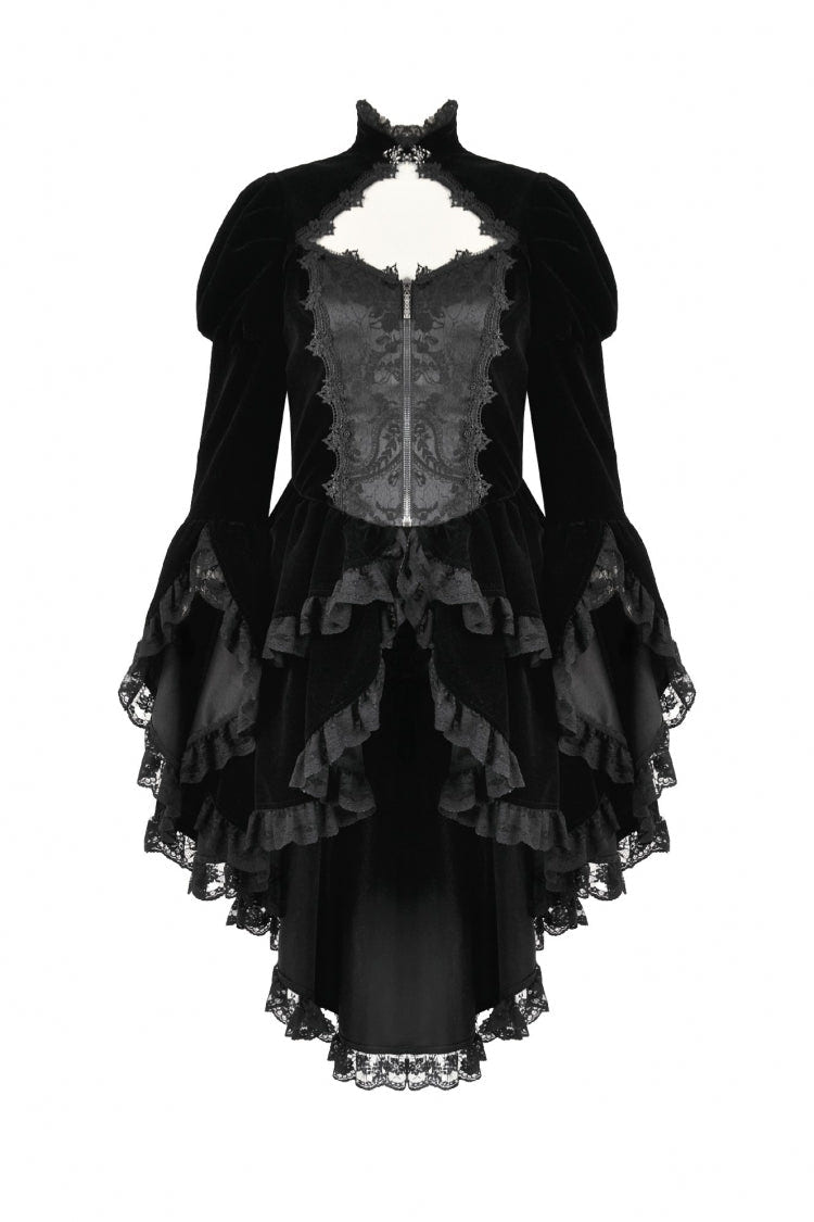 Black Long Puff Sleeves Multi-Layered Ruffled Lace Hem High Low Women's Gothic Coatlet - Product - 3