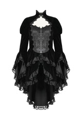 Black Long Puff Sleeves Multi-Layered Ruffled Lace Hem High Low Women's Gothic Coatlet - Product - 3