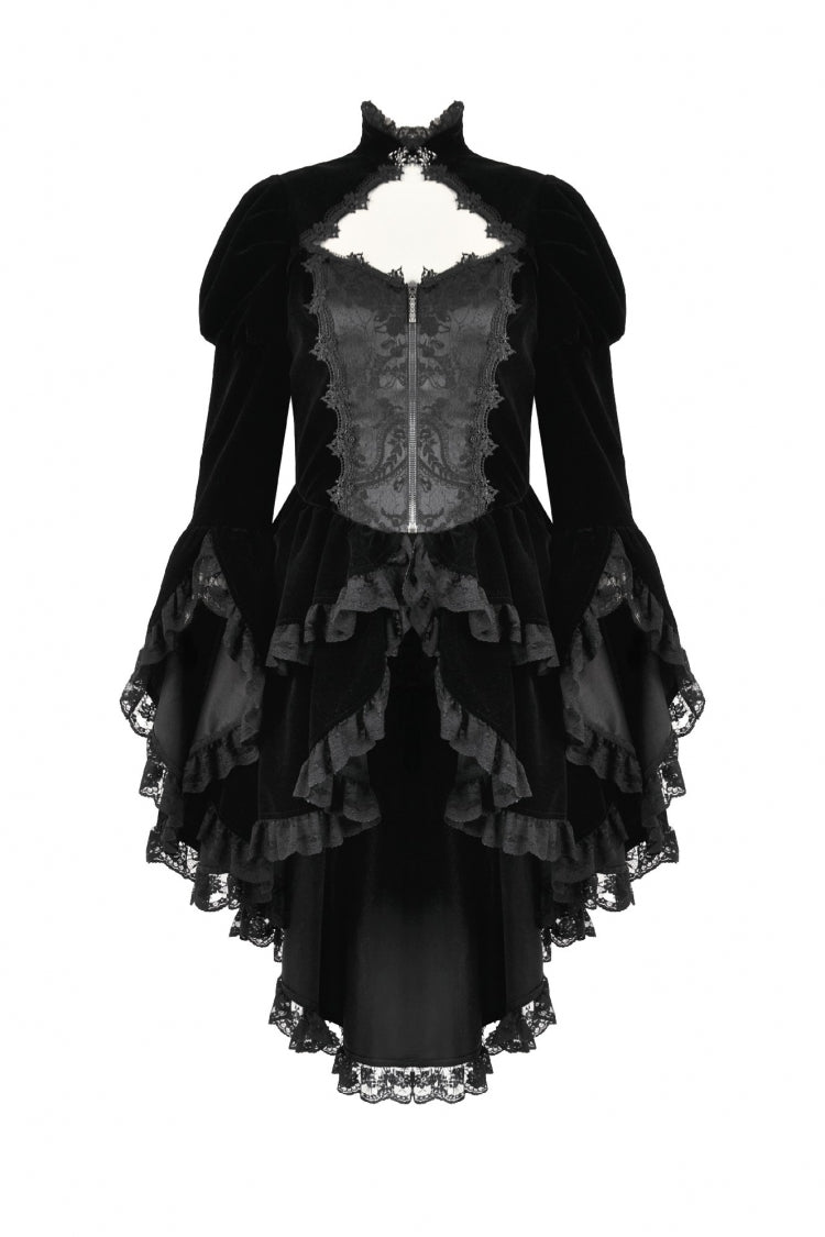 Black Long Puff Sleeves Multi-Layered Ruffled Lace Hem High Low Women's Gothic Coatlet - Product - 3