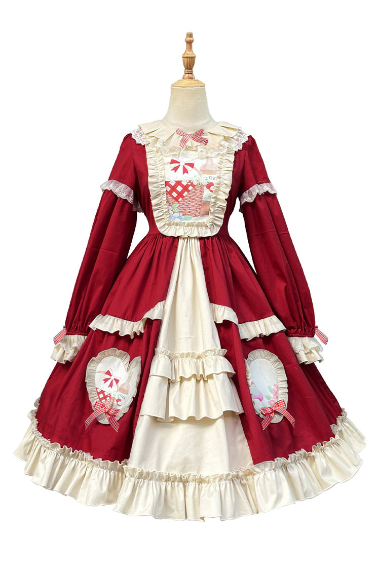 Red Cider House Long Sleeves Print Ruffle Cardigan Bowknot Sweet Lolita Dress - Product - 3