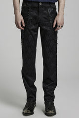 Black Jacquard 3D Print Lace Men's Gothic Pants - Black - 1