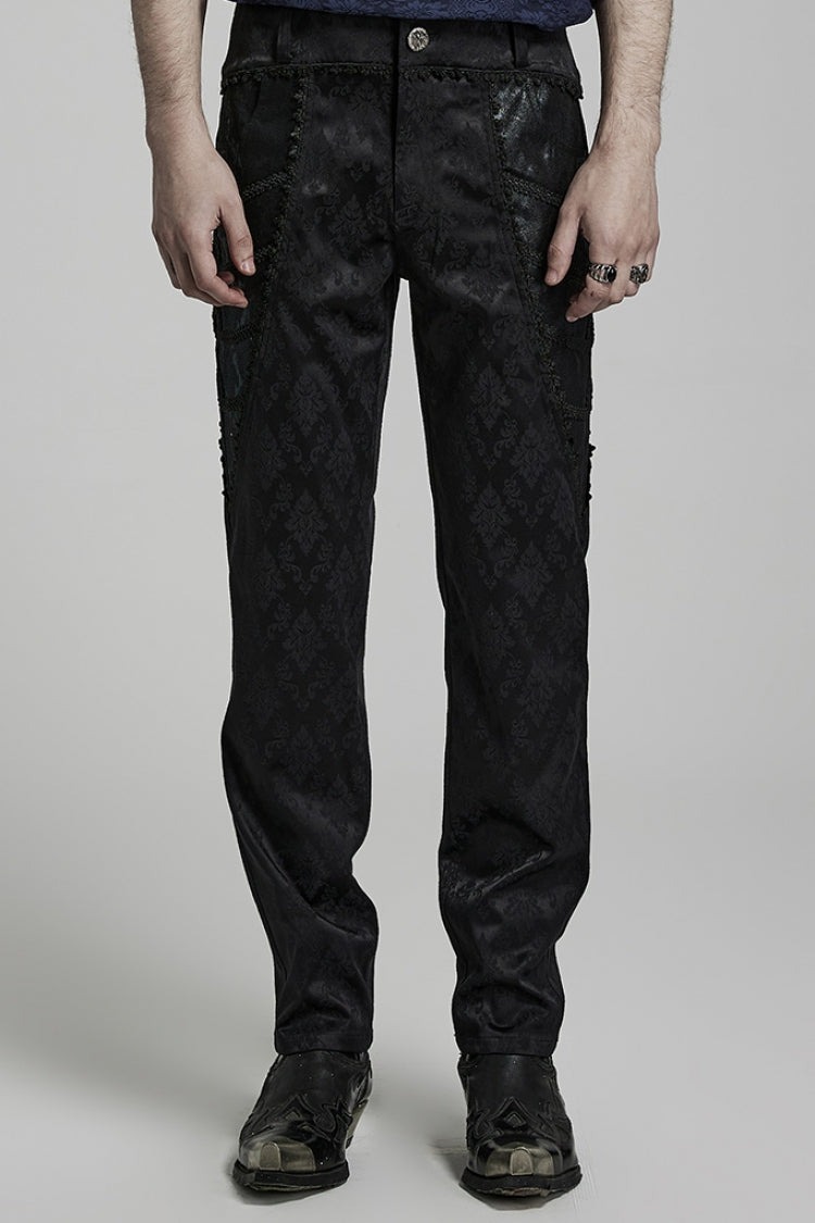 Black Jacquard 3D Print Lace Men's Gothic Pants - Black - 1
