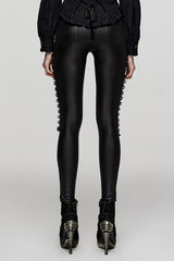 Black Ruffle Embroidery Stitching Lace Slim Mesh Women's Steampunk Leggings - Product - 3