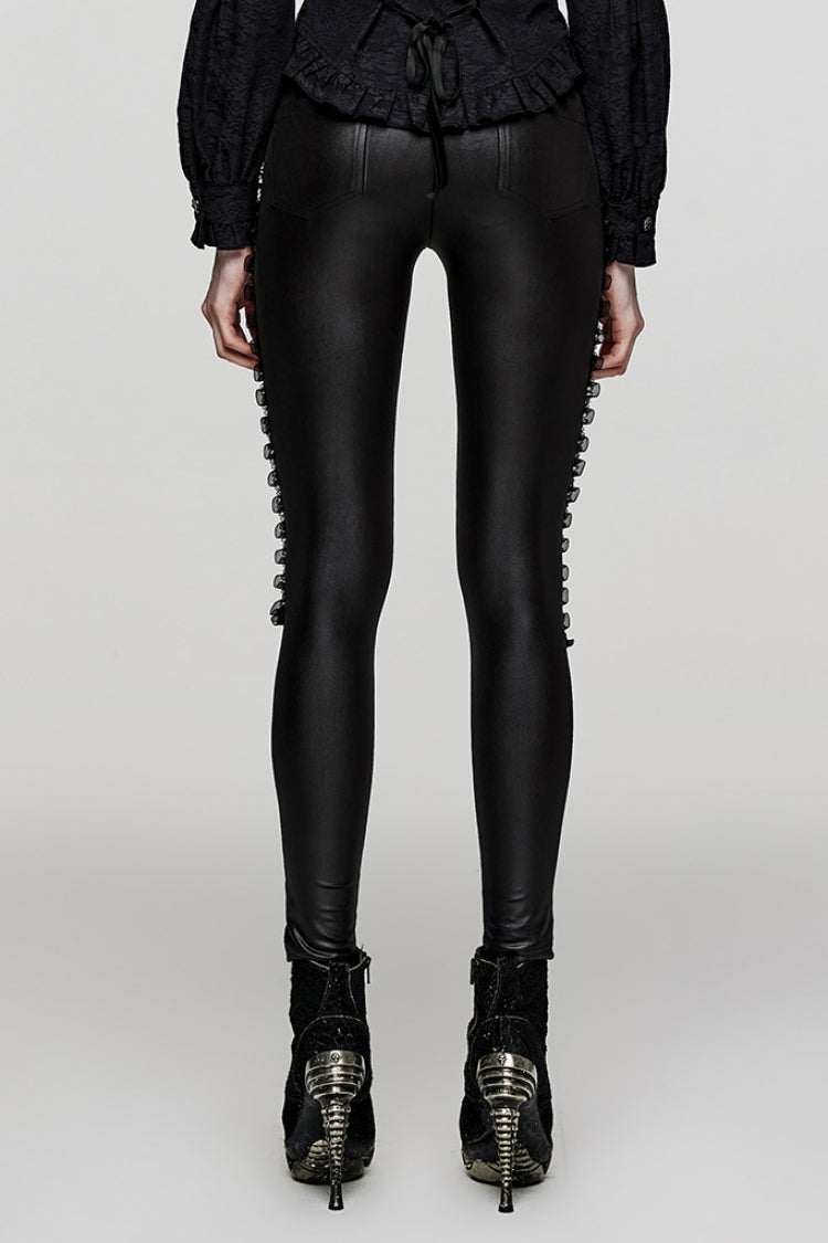 Black Ruffle Embroidery Stitching Lace Slim Mesh Women's Steampunk Leggings - Product - 3
