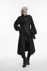Black Jacquard Chain-Decorated Men's Gothic Long Vest - Product - 3