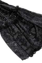 Black Square Collar Long Flared Sleeves Multi-Layered Lace Trim Lace-Up Women's Gothic Velvet Dress - Product - 20