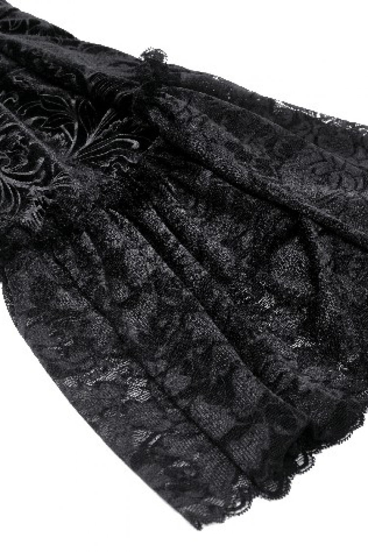 Black Square Collar Long Flared Sleeves Multi-Layered Lace Trim Lace-Up Women's Gothic Velvet Dress - Product - 20