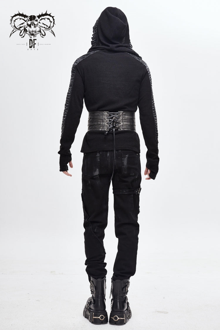 silver Lace-Up Men's Punk Faux Leather Rivers Belt - Product - 4