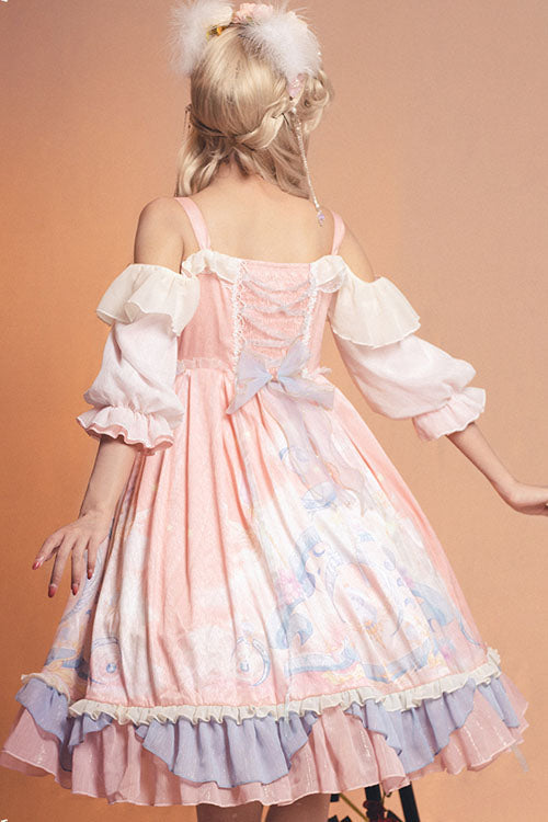 Pink Cloud Dreamland Bowknot Strapless Multi-Layer Ruffled Sweet Lolita OP Dress - Product - 5