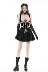 Black/Pink Lace Splice Velvet Lace-Up Women's Grunge Bustier - Product - 6