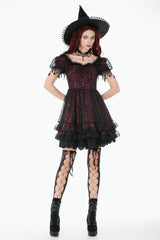 Black/Red Star Square-cut Collar Short Sleeves Lace Women's Gothic Priness Dress Graduation Dress - Product - 7