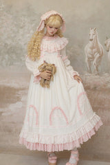 Pink [Twin Lilian] Round Collar Long Sleeves Double-Layered Ruffled Bow Lace-Up Sweet Lolita Dress - Product - 5