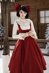 Red [Letters and Poems · Velvet Rose] Sleeveless Embroidered Bow Fishbone Classic Elegant Lolita Bandeau Dress 2 Versions - Product - 15