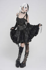 Black Off Shoulder Lace Lace-Up Slim Mesh Strappy Chain-Decorated Eyelet Women's Punk Corset - Product - 6