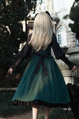 Green [Potions School] Long Sleeves Ruffle Bowknot Sweet Elegant Lolita Dress Two-piece Set - Product - 10