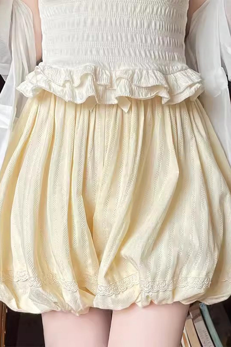 Light Yellow High Waisted Bowknot Sweet Lolita Leggings - Product - 6