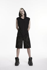 Black Lace-Up Studded Eyelet Men's Punk Cool Shorts - Product - 9
