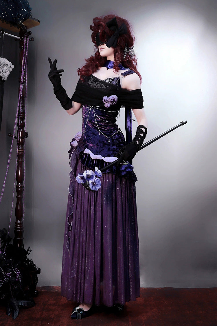 Purple [Mysterious Nocturne] Embroidery Bowknot Lace Classic Vintage Elegant Gorgeous Lolita Jsk Dress - Product - 2