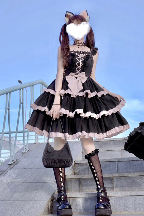 Black Multi-Layer Ruffled Ballet Sweet Lolita JSK Dress - Product - 2