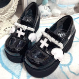 Medical Series Bowknot Ribbon Ruffled Round Toe Sweet Lolita Platform Shoes 4 Colors - Black - 4