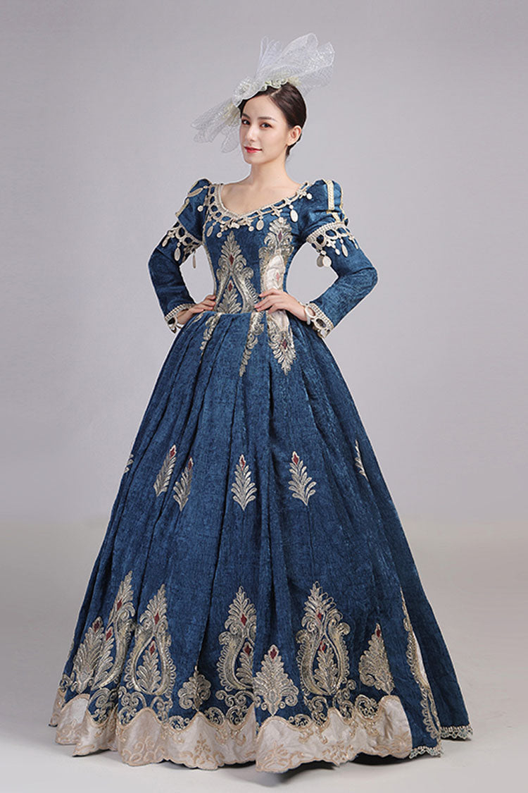Long Sleeves High Waisted Hollow Embroidery Print Victorian Lolita Prom Dress - Product - 4