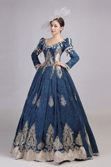 Long Sleeves High Waisted Hollow Embroidery Print Victorian Lolita Prom Dress - Product - 4