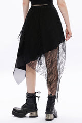 Black Lace Chiffon Irregular Hem Women's Gothic Skirt - Product - 3