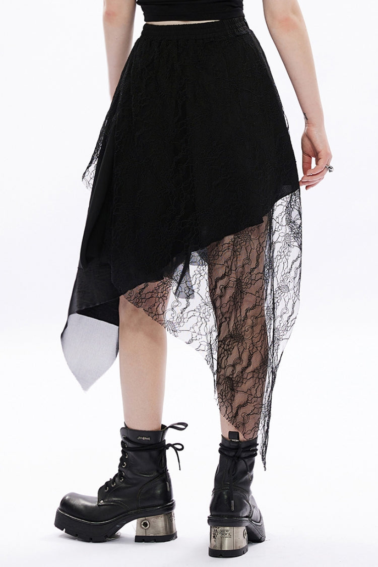 Black Lace Chiffon Irregular Hem Women's Gothic Skirt - Product - 3